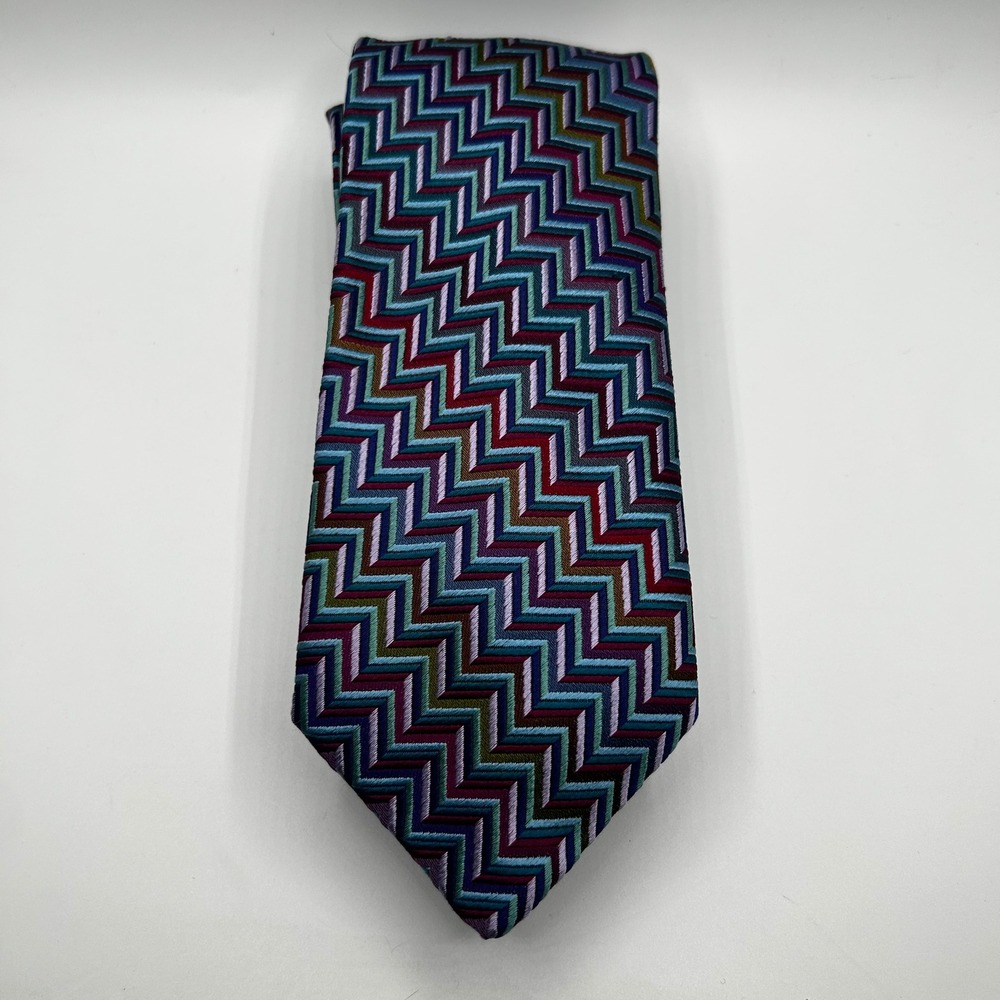 Duchamp London Mens Silk Tie Multi Color Chevron Zigzag Hand Made England
